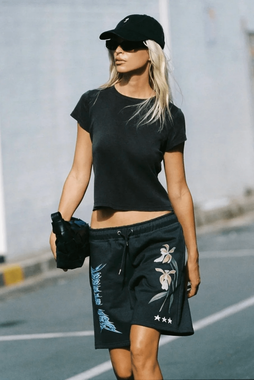 SEA STREET Metallic boy track short - Washed black