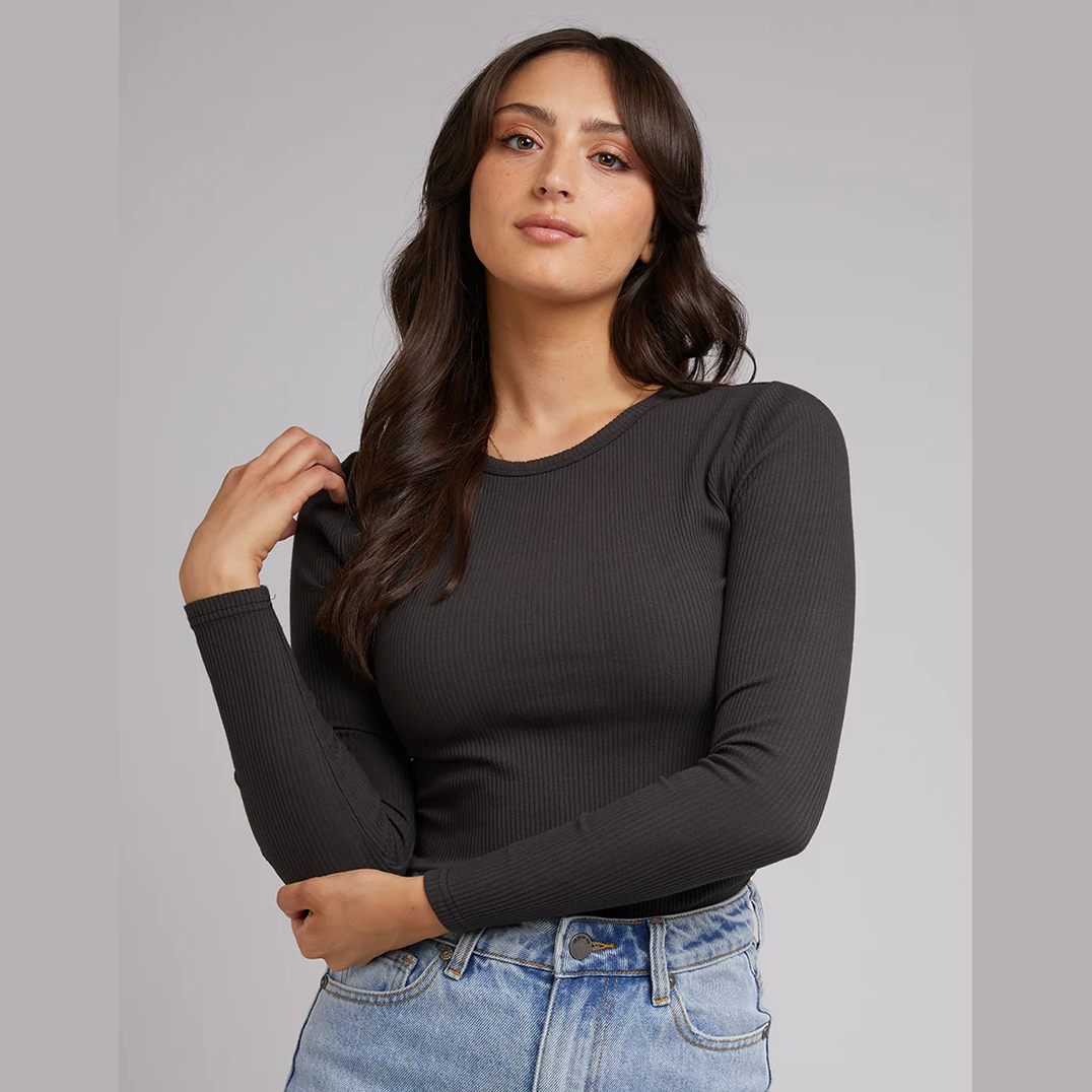 ALL ABOUT EVE. Eve Rib Baby LS Tee - Washed Black