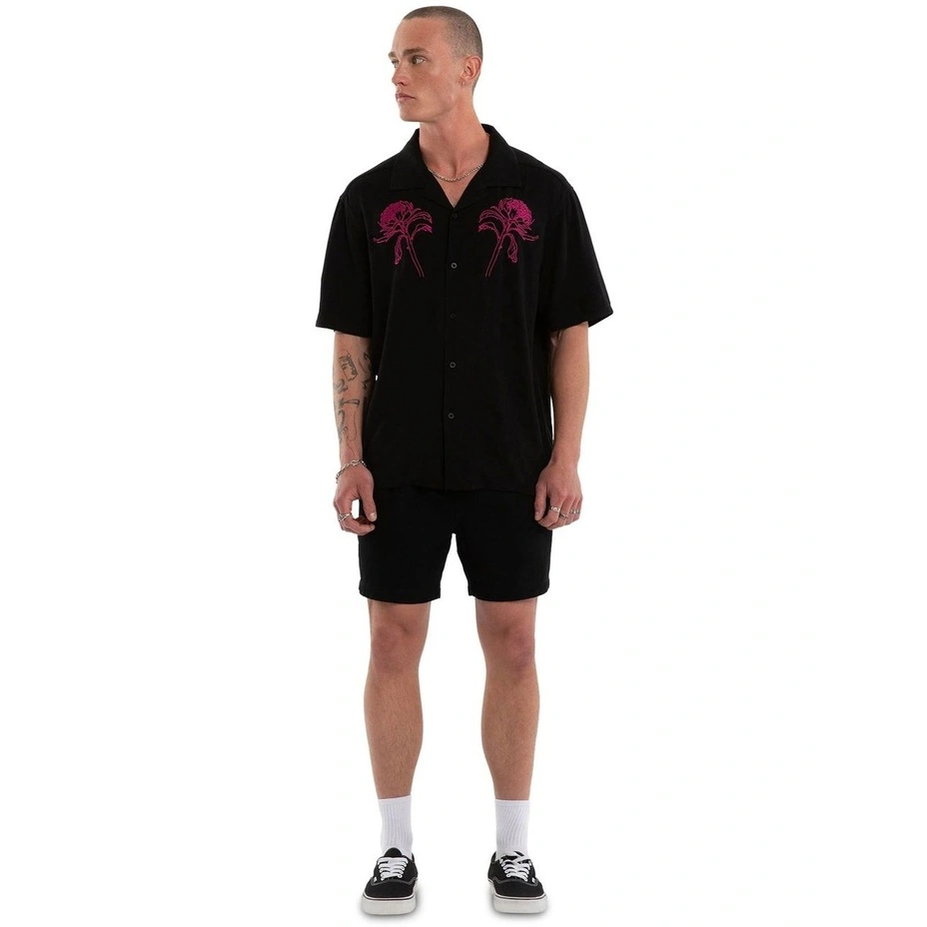 NOMDAIC PARADISE Florisim Cropped Resort Shirt - Jet black