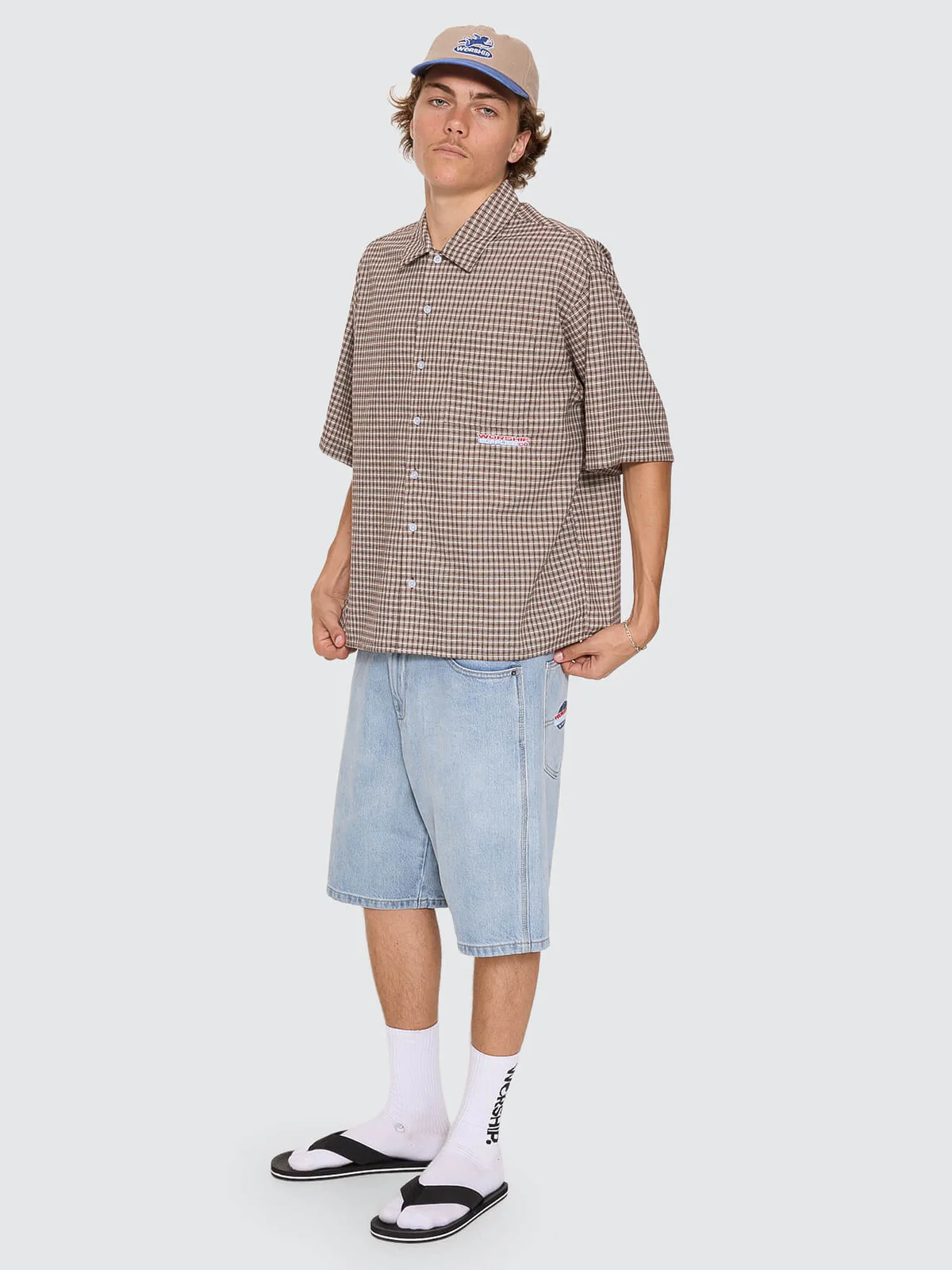 WORSHIP Globo Box Crop Short Sleeve Shirt - Brown