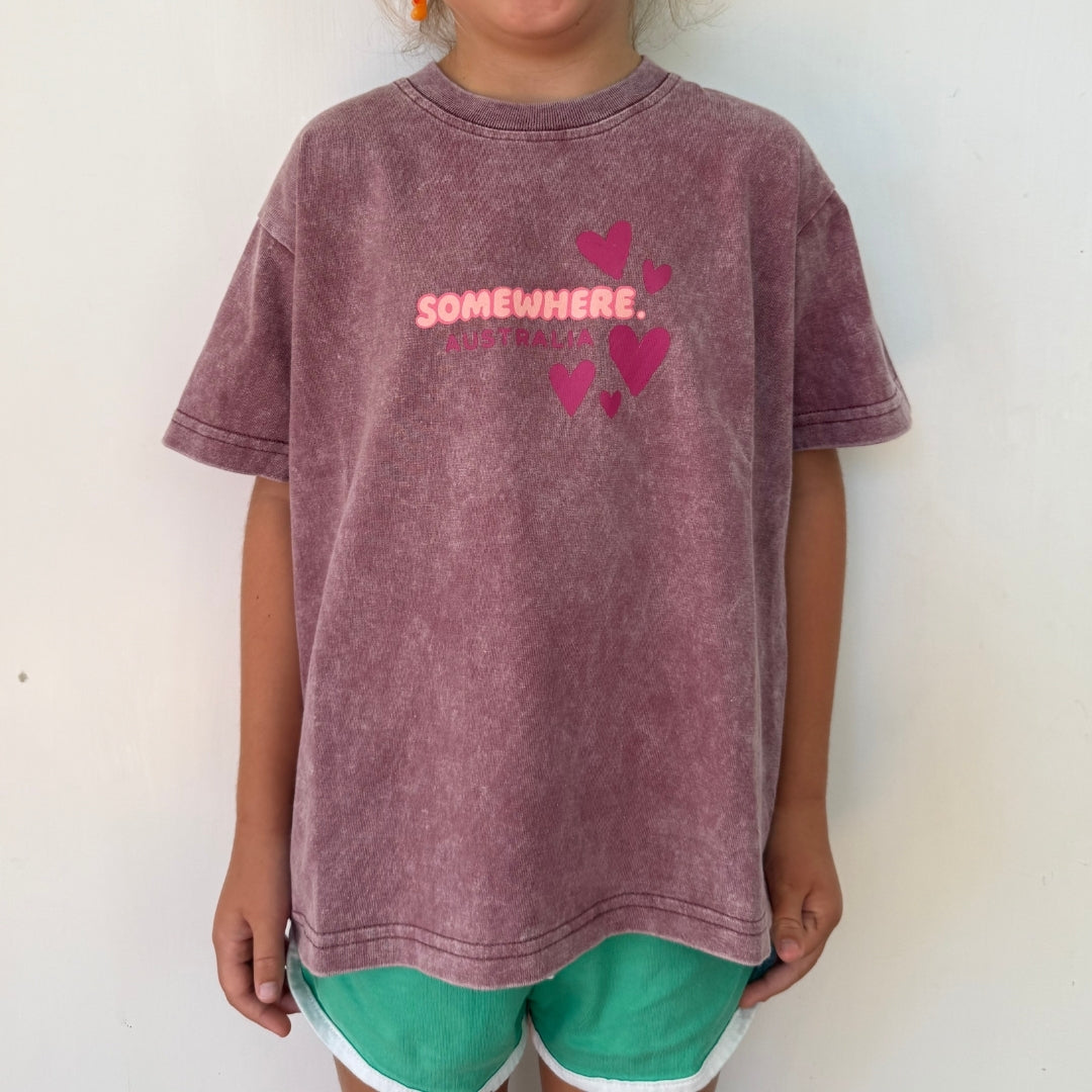 Somewhere Mini – Heart Tee – Washed Maroon