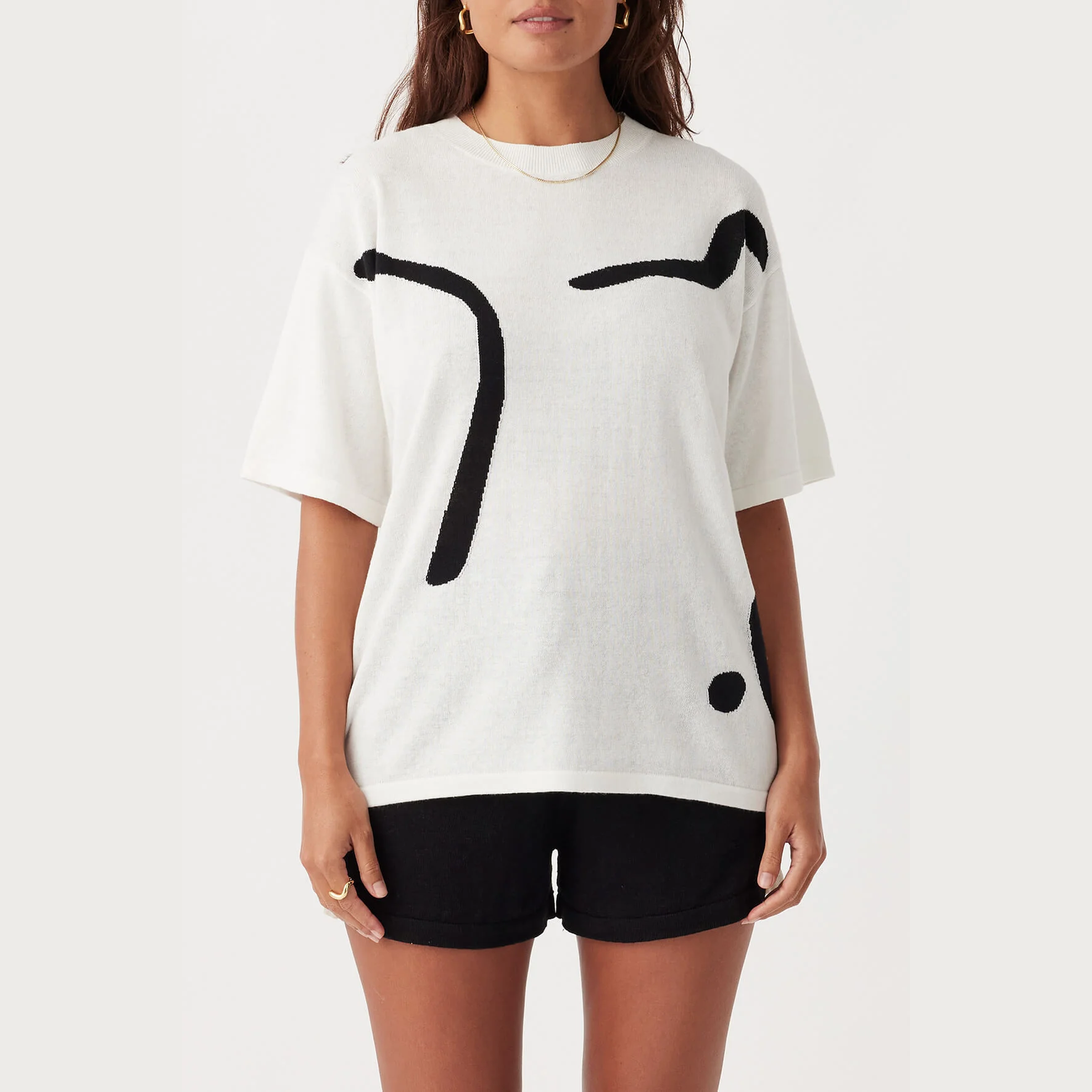 ARCAA Hazel Organic Cotton-Linen Tshirt - Cream & Black
