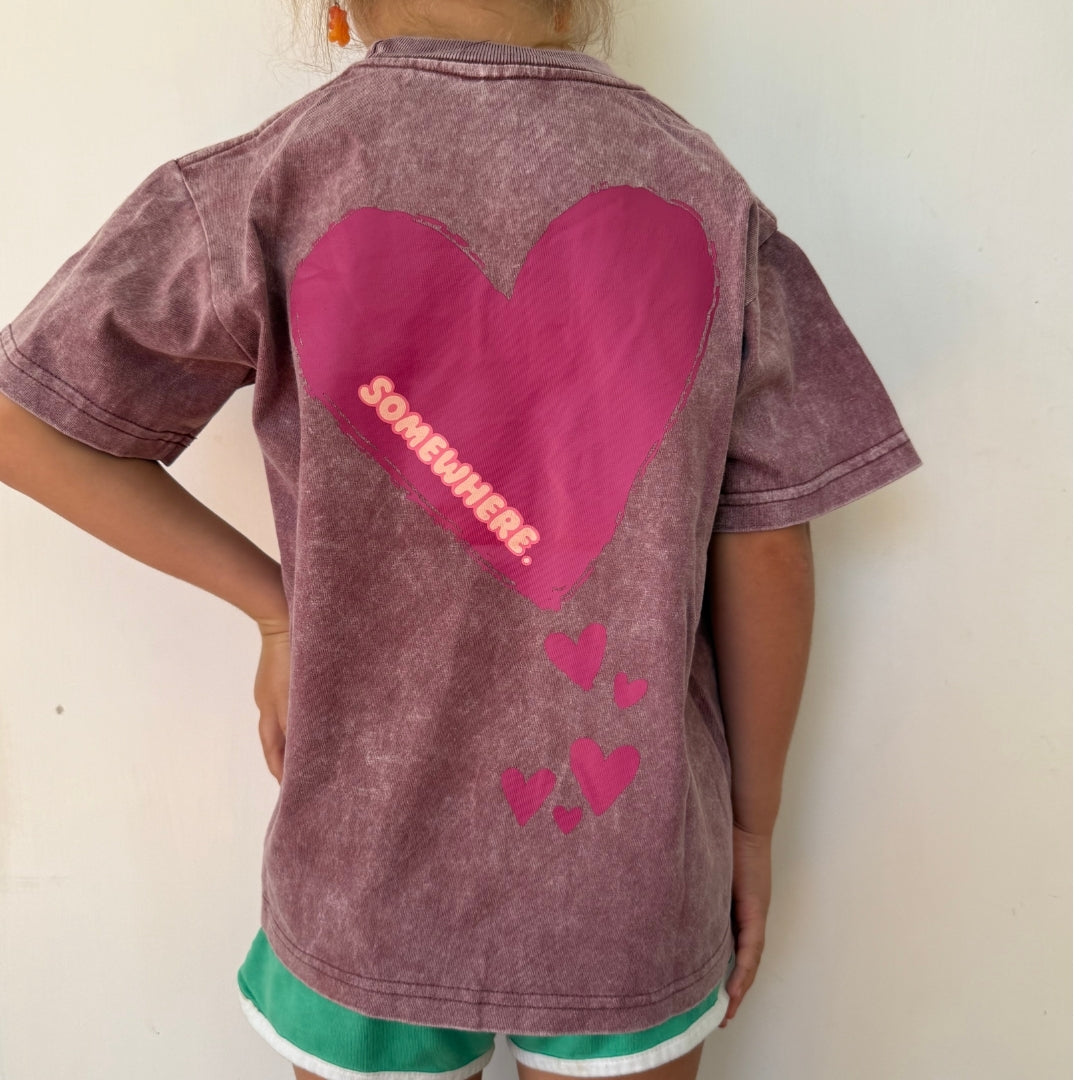 Somewhere Mini – Heart Tee – Washed Maroon