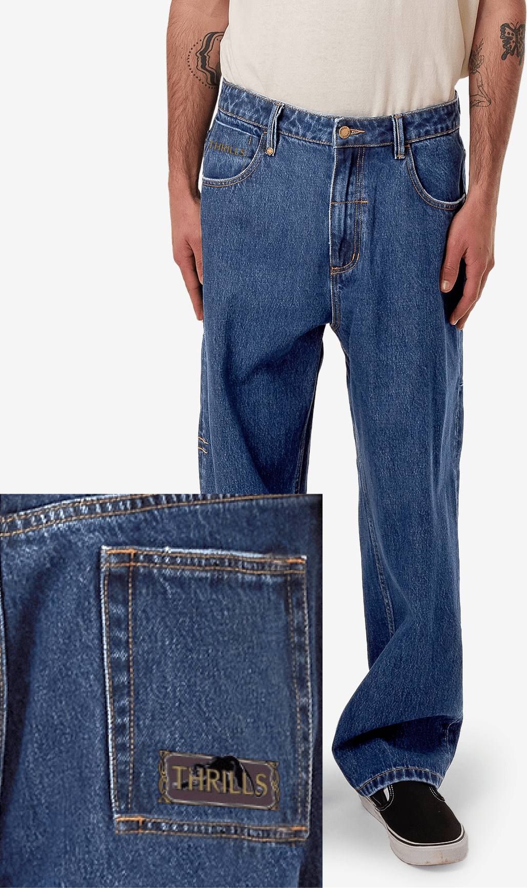 THRILLS Behind it all big slacker denim jean - Rinsed blues