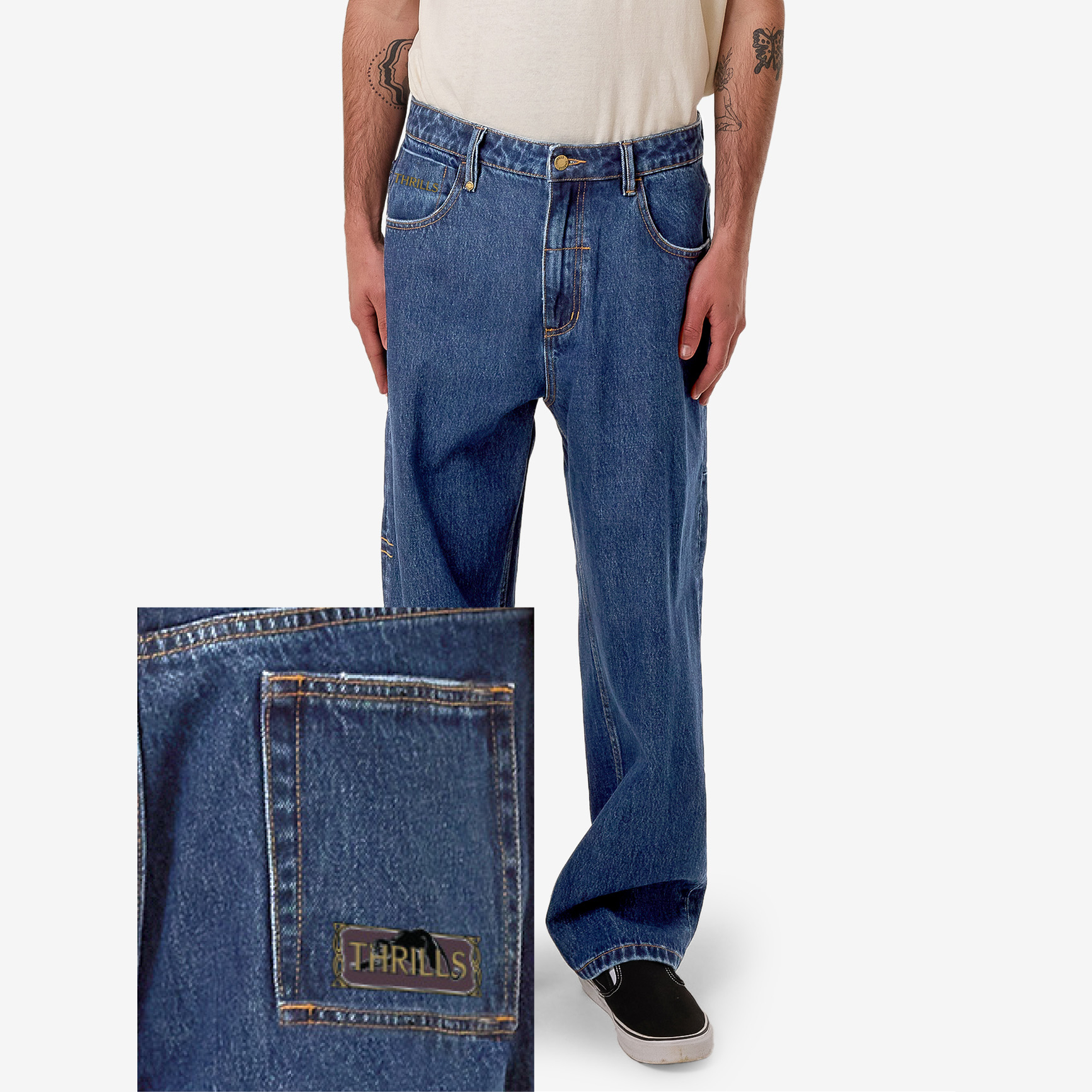 THRILLS Behind it all big slacker denim jean - Rinsed blues