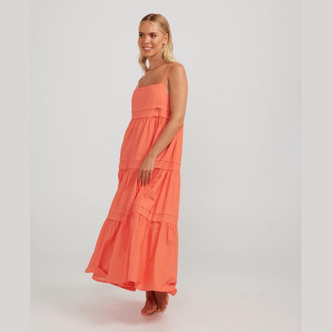 Charlie Holiday Esme Coral Strappy Maxi Dress