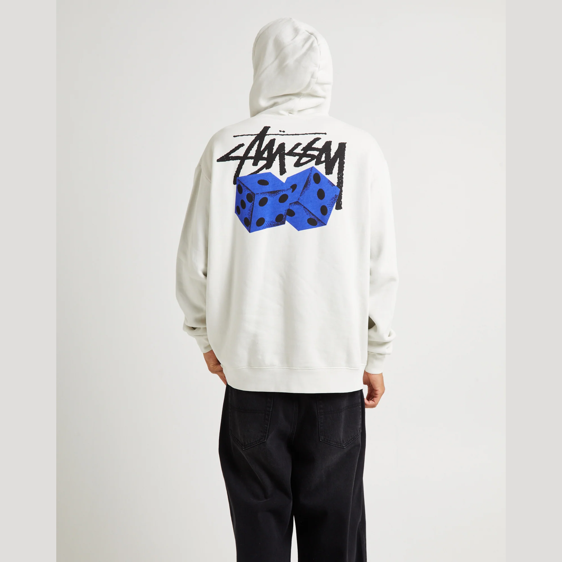 STUSSY Pair of Dice Fleece Hood - Pigment Washed White