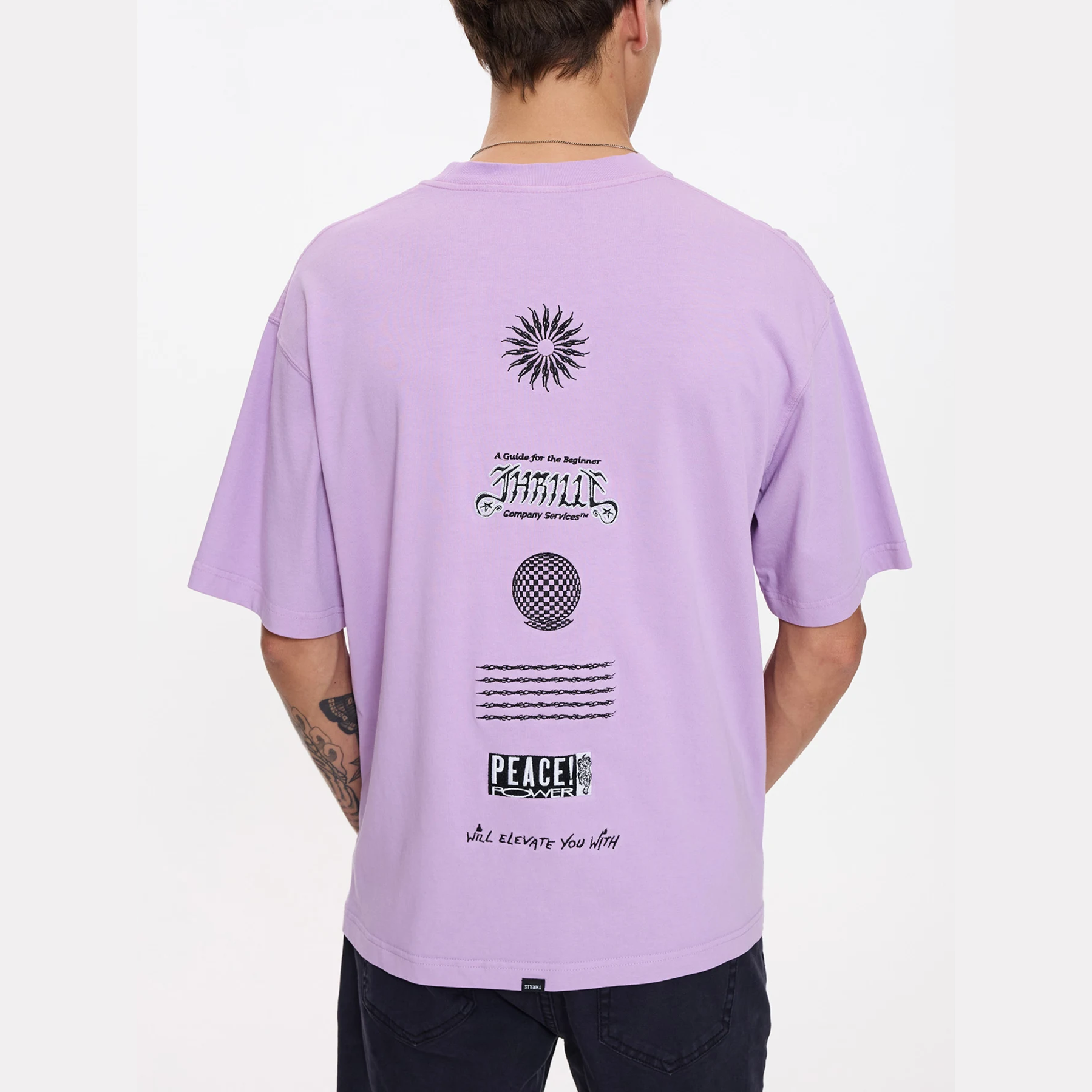 THRILLS Peace Power Embro Box Fit Oversize Cropped Tee - Lupine