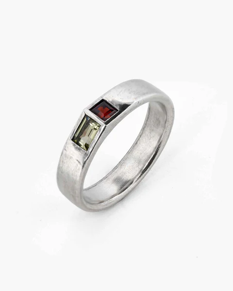 SUE THE BOY Axis ring 925 Silver/garnet/lemon quartz