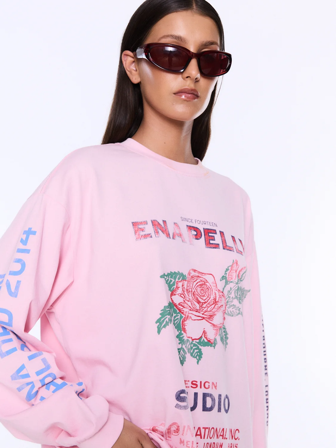 ENA PELLY Hailey long sleeve cuffed tee - Blush pink