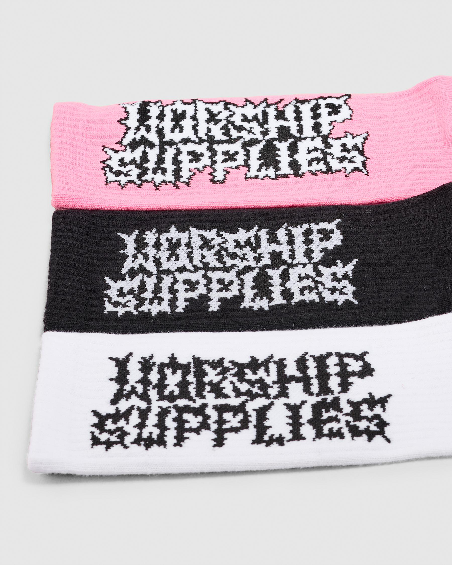 WORSHIP Pile Up Socks 3 Pack - White/Black/Flamingo