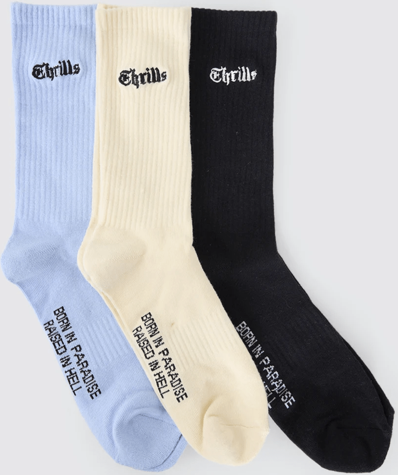 THRILLS Everything In Its Place 3 Pack Sock - Sky Blue - Black - Tofu