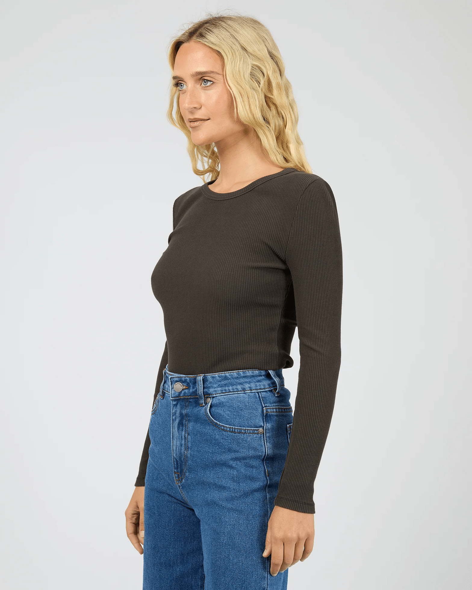ALL ABOUT EVE. Eve Rib Baby LS Tee - Washed Black