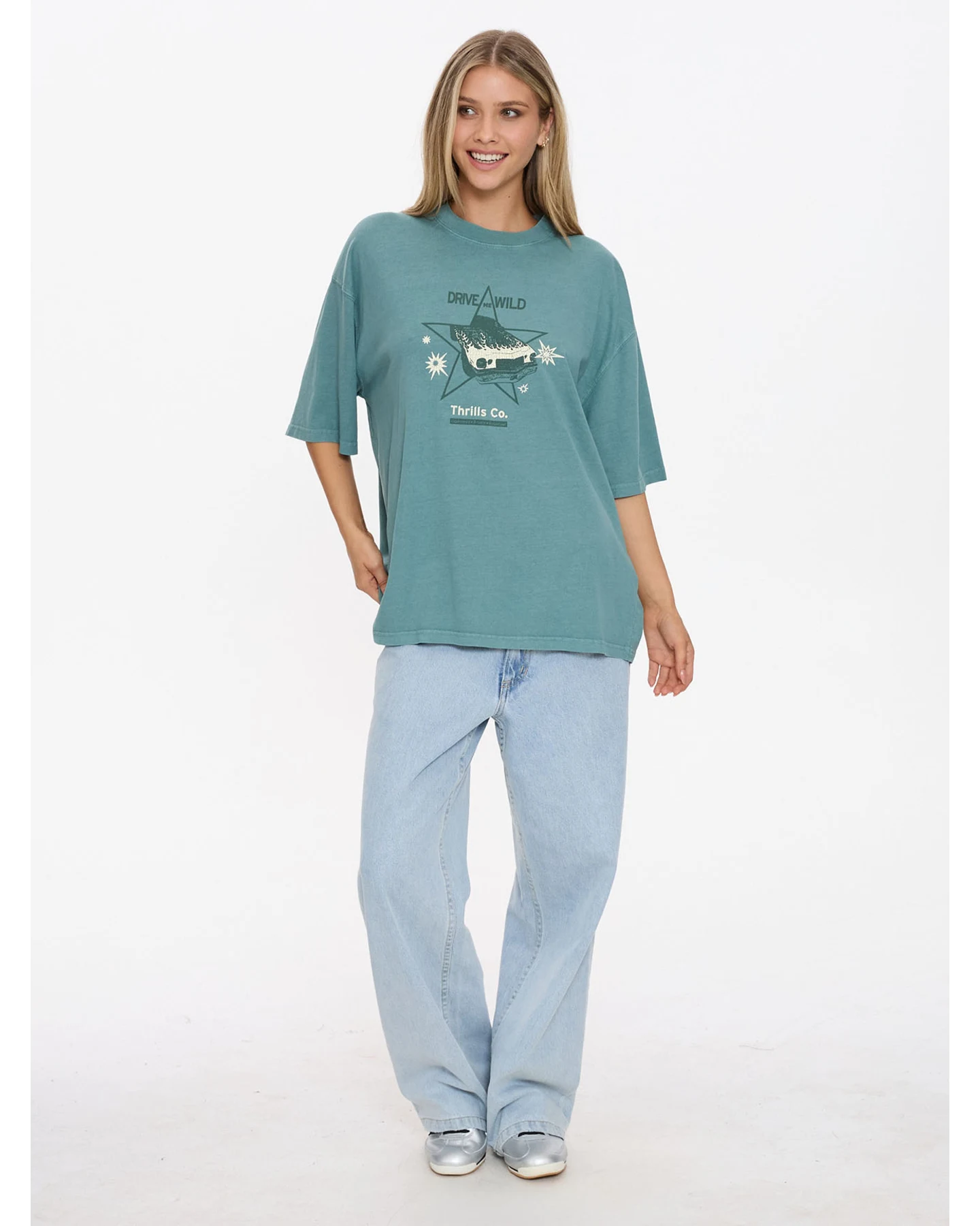 THRILLS Drive Me Wild Oversized Tee - Green Coast