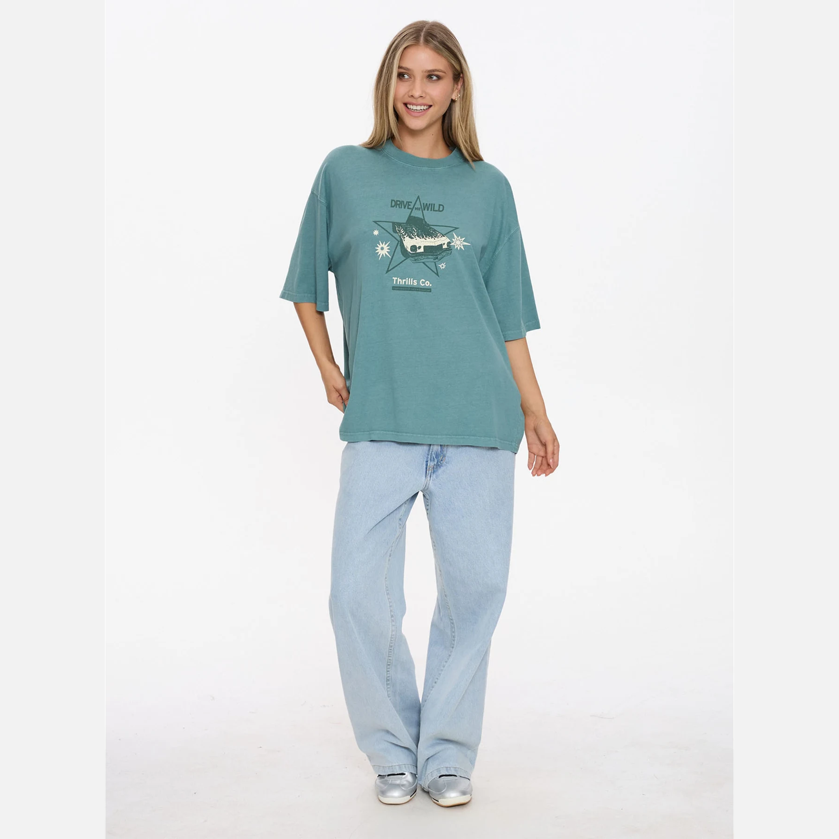THRILLS Drive Me Wild Oversized Tee - Green Coast