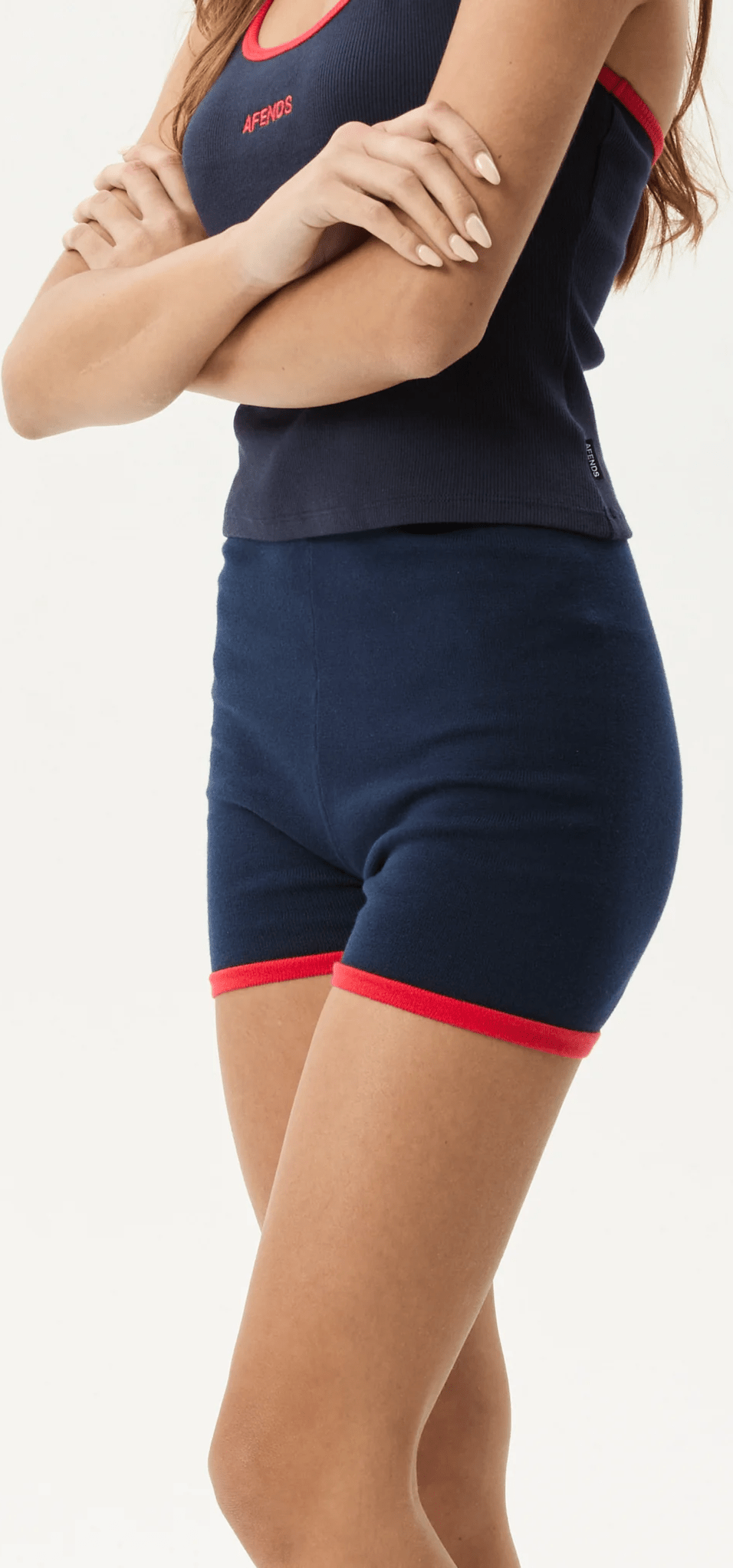 AFENDS Set Fire- Knit Short Knit Short -Navy/tomato