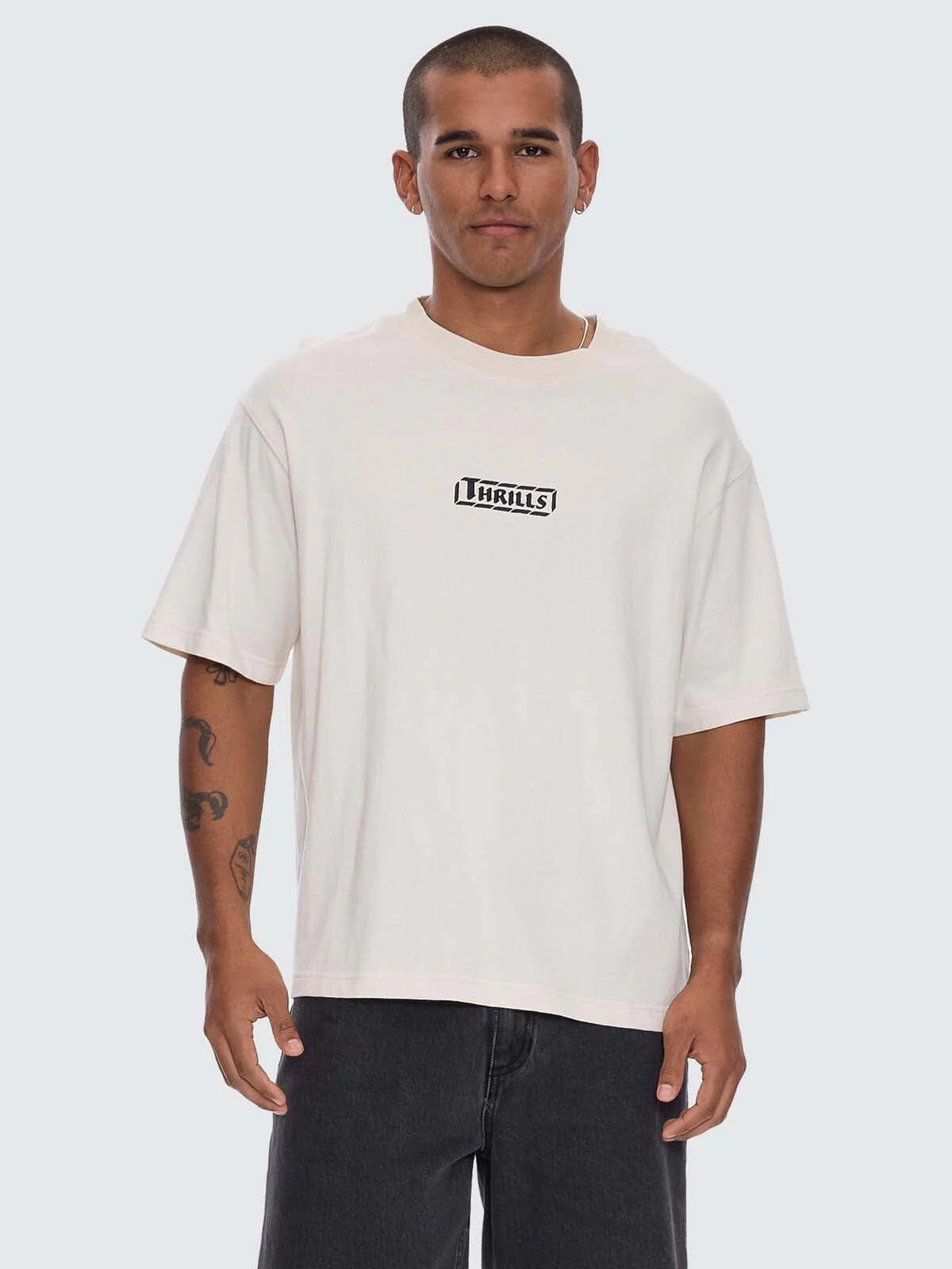 THRILLS Calm State Embro box fit oversize cropped tee - Unbleached