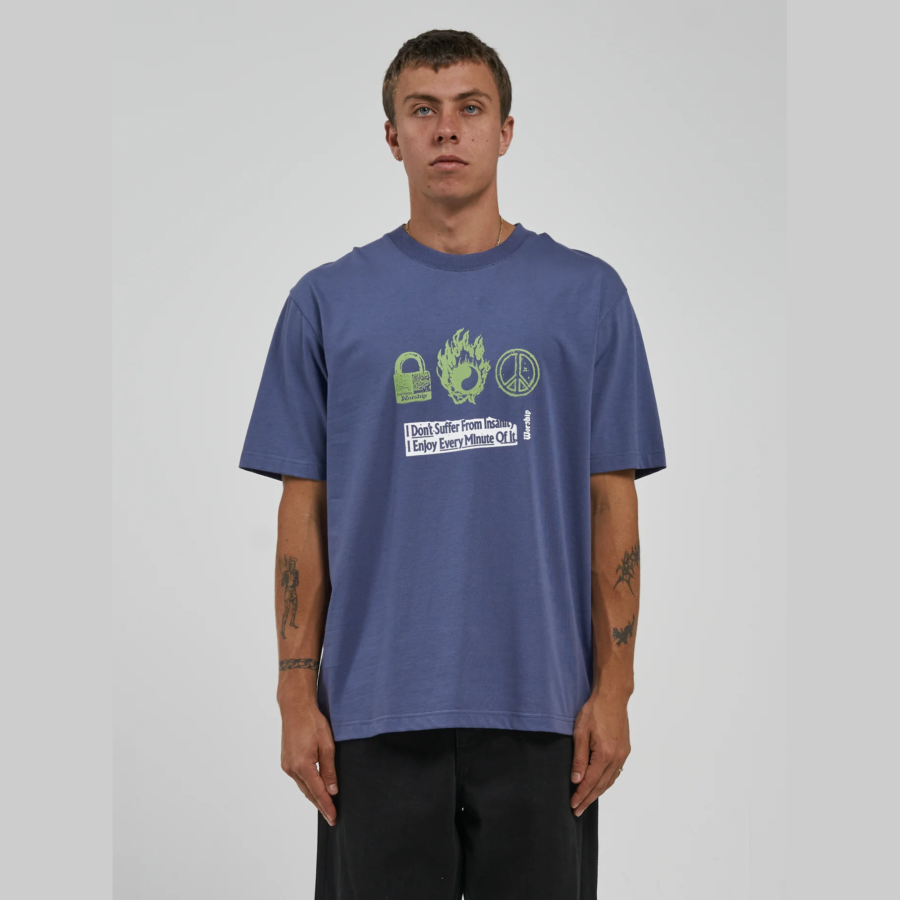 Worship every minute tee - bleached denim