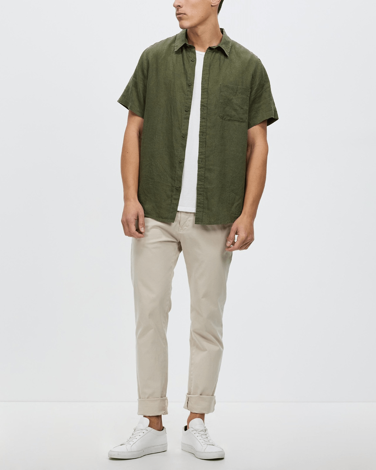Mr simple linen short sleeve shirt - fatigue