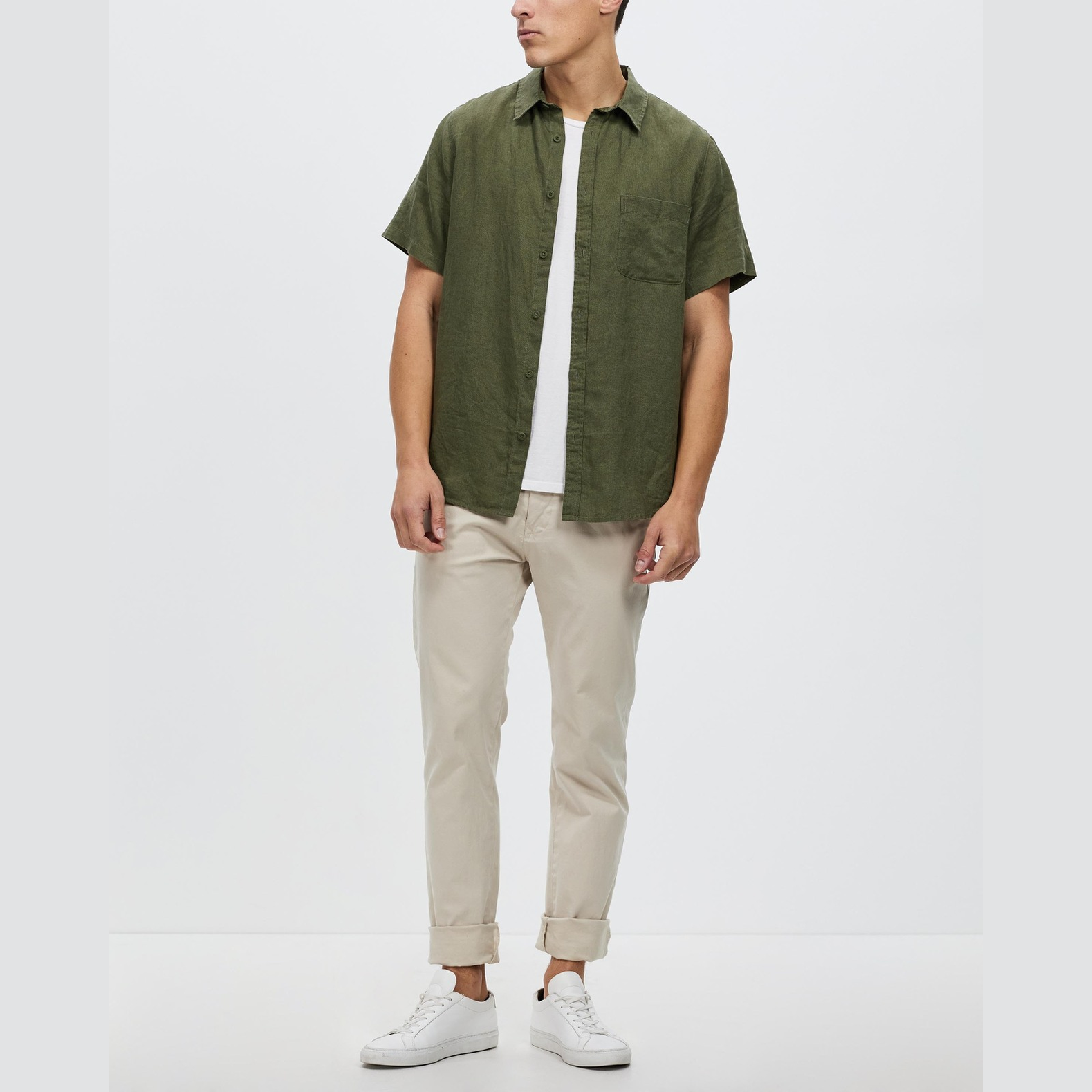 Mr simple linen short sleeve shirt - fatigue