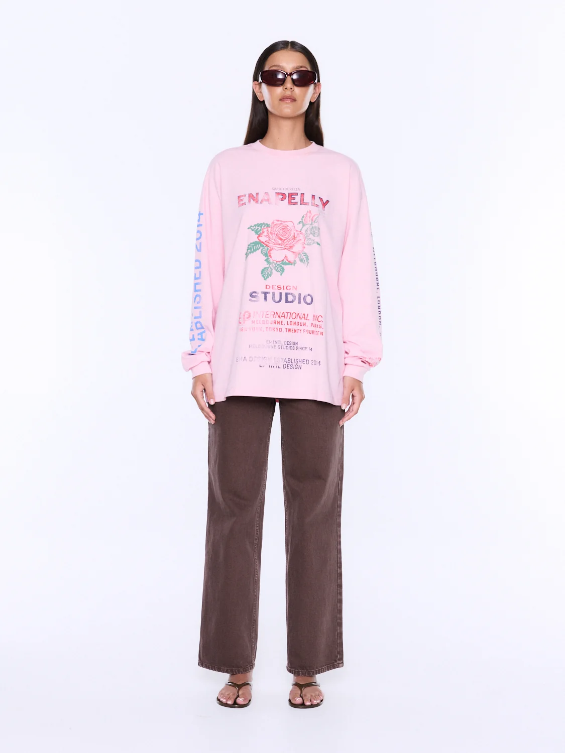 ENA PELLY Hailey long sleeve cuffed tee - Blush pink