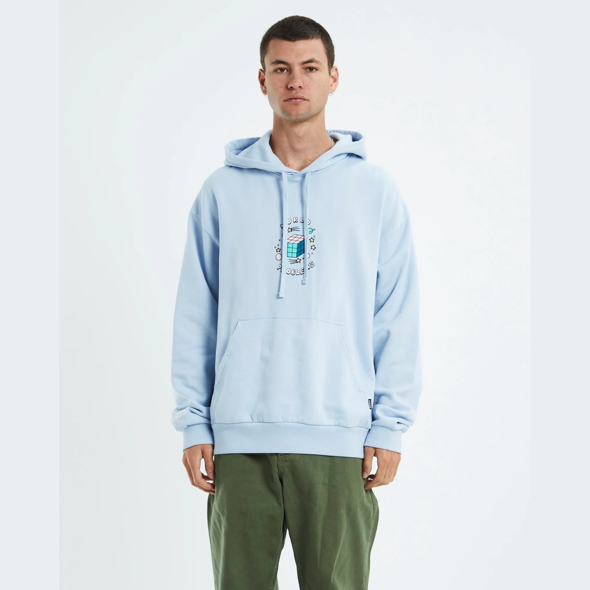 Afends world problems recycled hoodie- powder blue