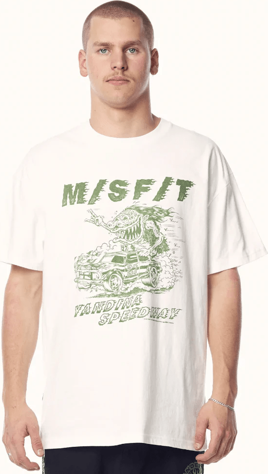 Misfit yandina speedway 50/50 tee - washed white