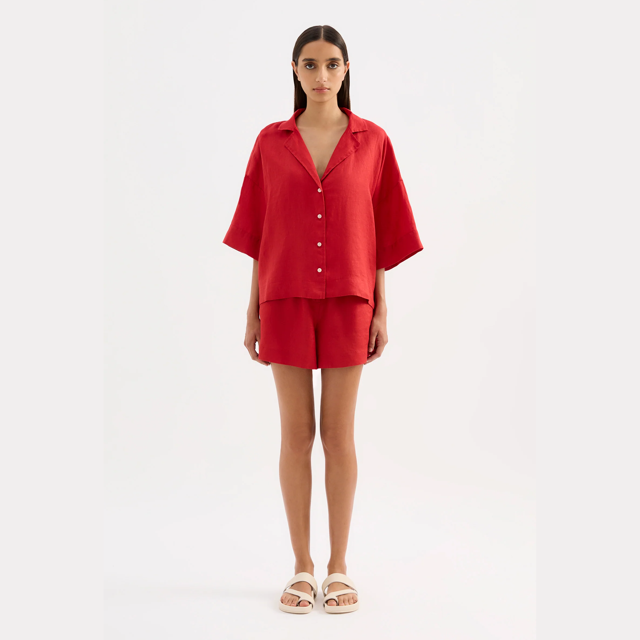 NUDE LUCY Lounge Linen Shirt - Vermillion