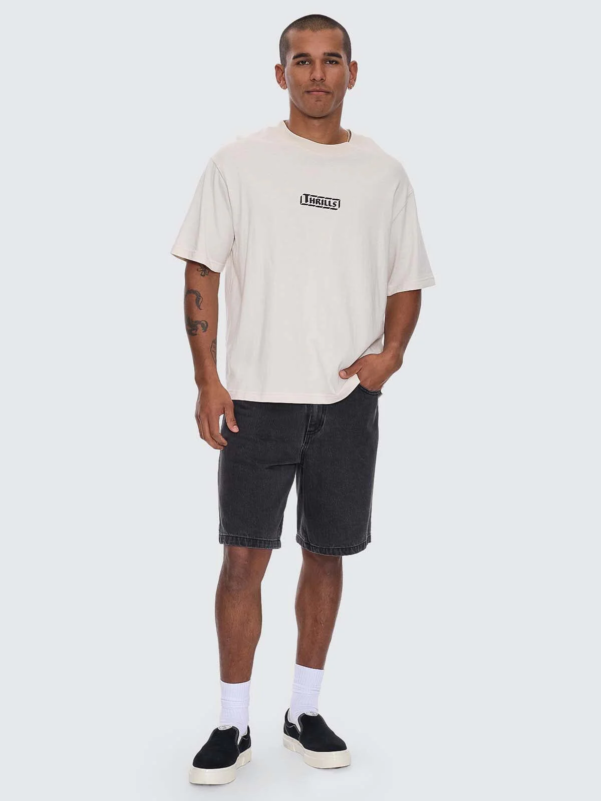 THRILLS Calm State Embro box fit oversize cropped tee - Unbleached
