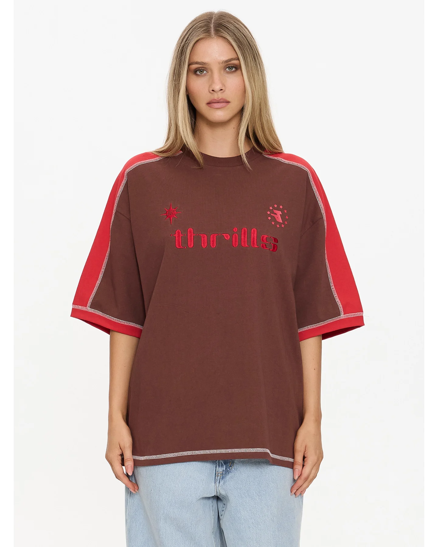 THRILLS Hot Shot Panelled Oversized Tee - Acorn