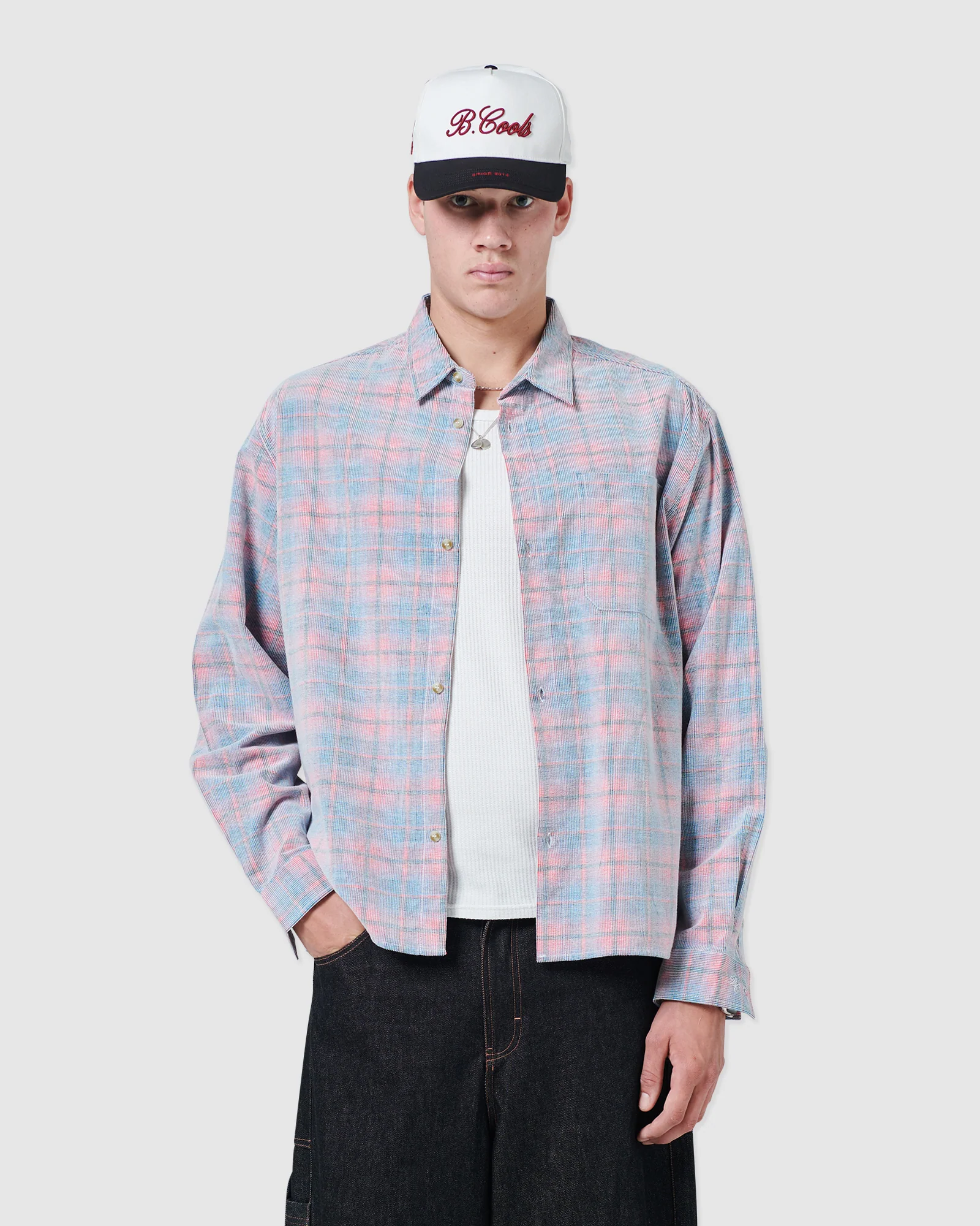 BARNEY COOLS Cabin Shirt Pink Cord Plaid