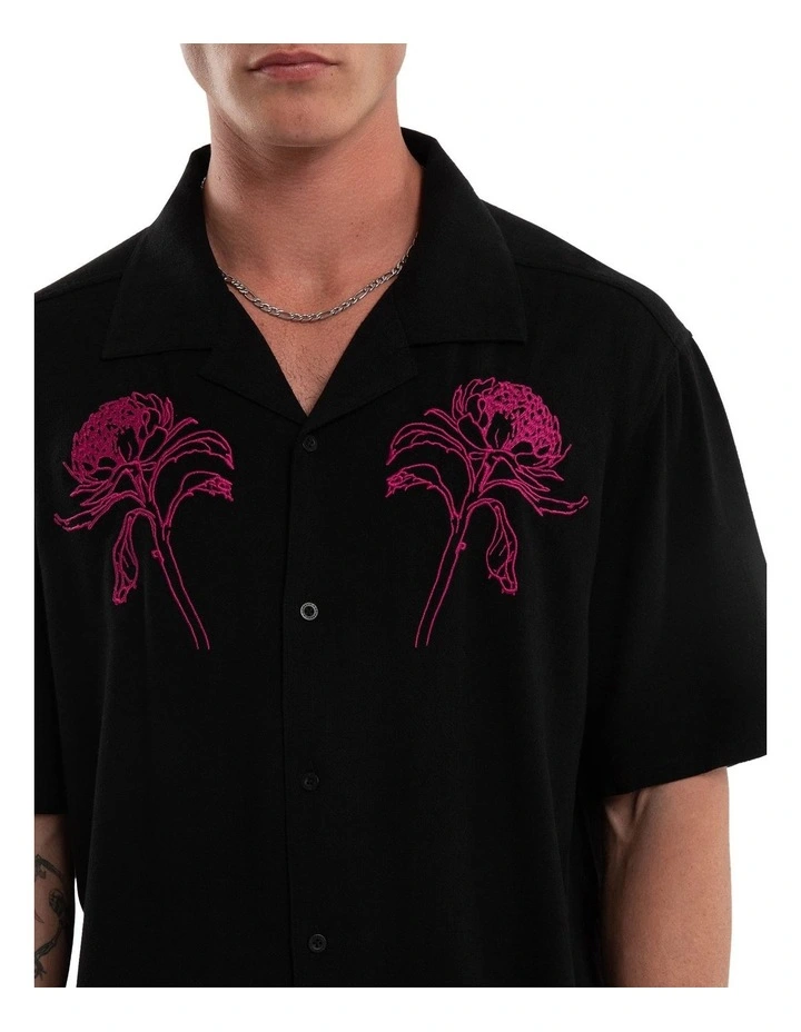 NOMDAIC PARADISE Florisim Cropped Resort Shirt - Jet black