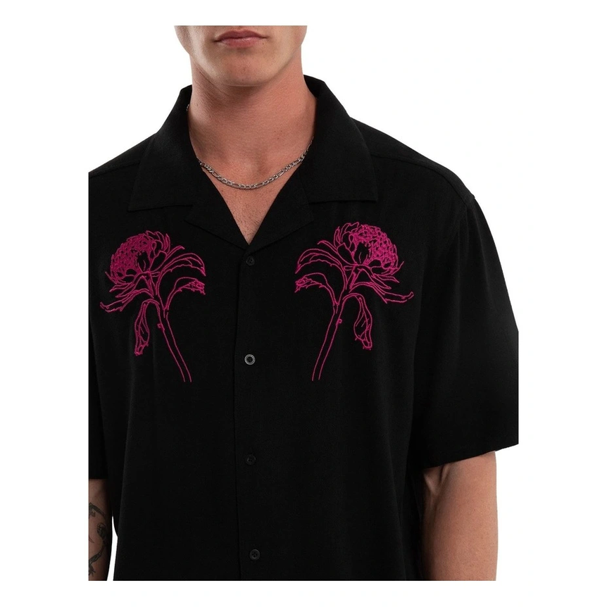 NOMDAIC PARADISE Florisim Cropped Resort Shirt - Jet black