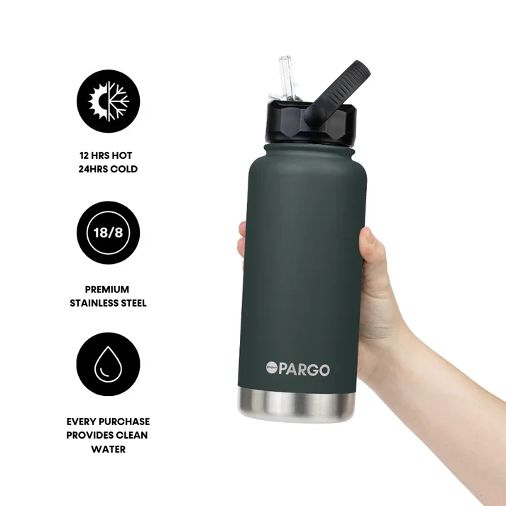 PROJECT PARGO 950mL Insulated Bottle w/ Straw Lid - BBQ Charcoal