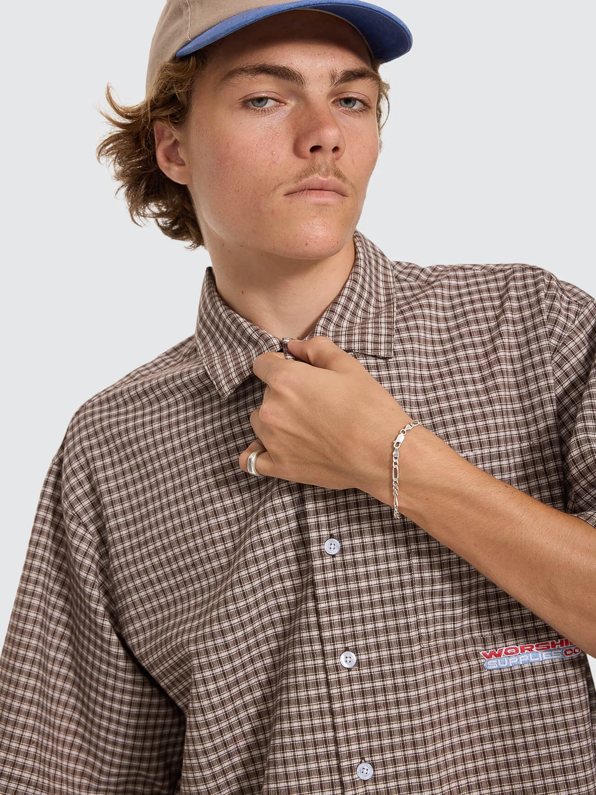 WORSHIP Globo Box Crop Short Sleeve Shirt - Brown
