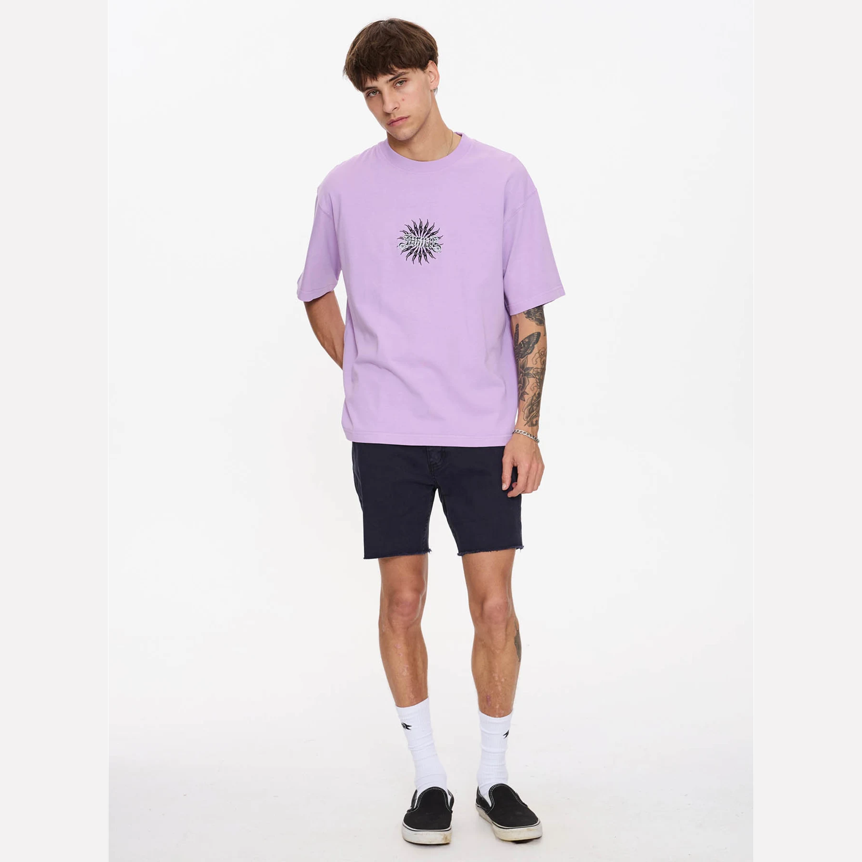 THRILLS Peace Power Embro Box Fit Oversize Cropped Tee - Lupine