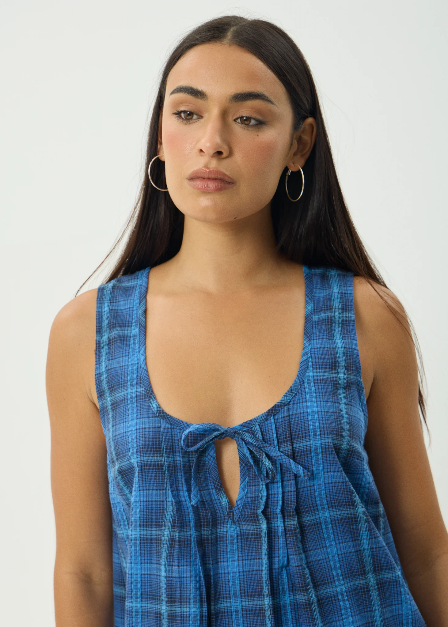 AFENDS Camden- Seersucker Mini Dress Seersucker Mini Dress - Marina check