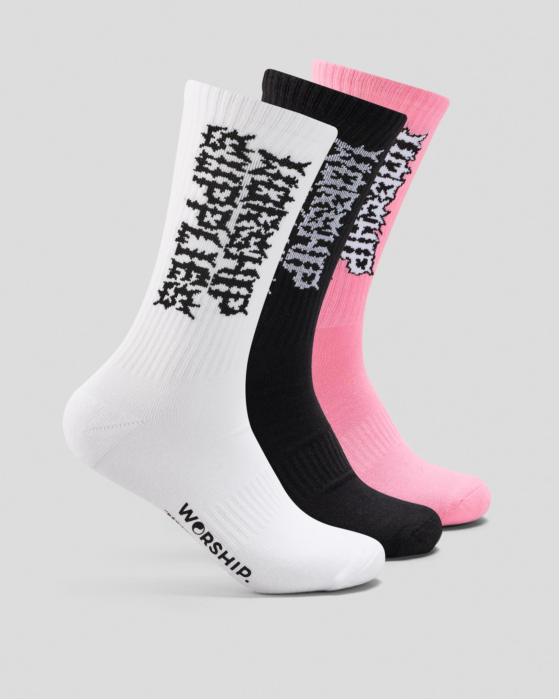 WORSHIP Pile Up Socks 3 Pack - White/Black/Flamingo