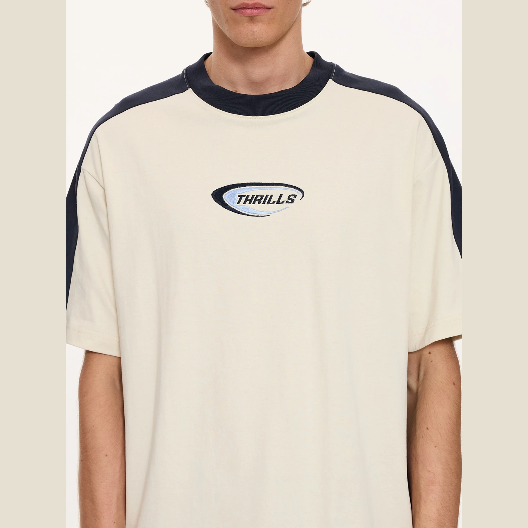 THRILLS Fusion Panel Box Fit Oversize Cropped Tee - Heritage White