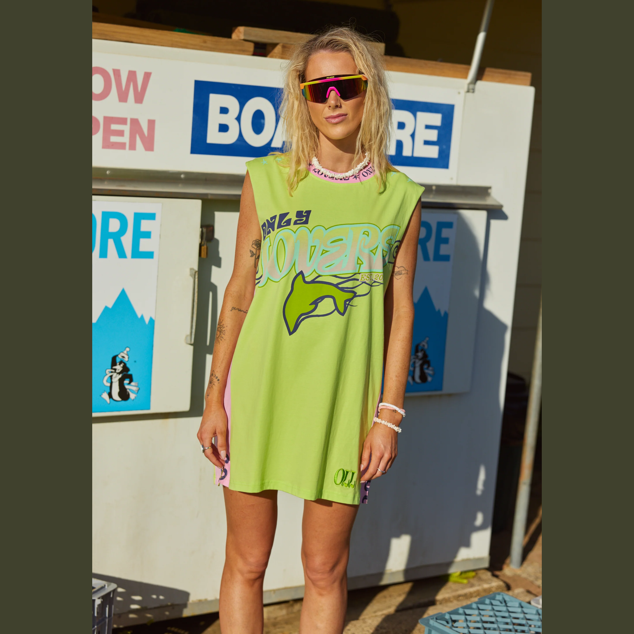 ONLY LOVERS LEFT Wave Racer Tank Dress - Chartreuse