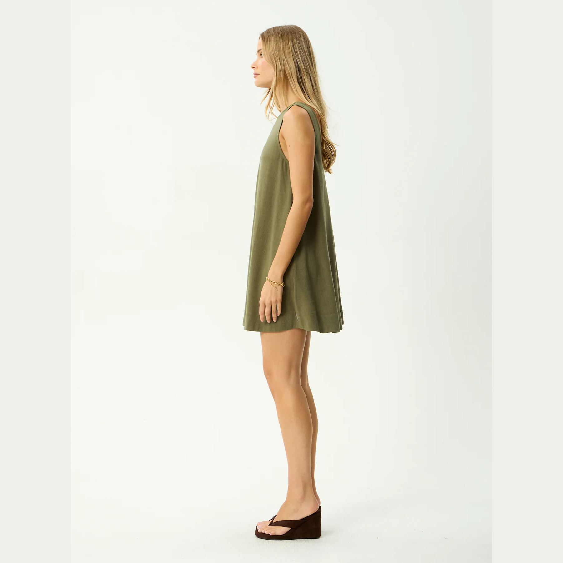 AFENDS Halle Linen MIni Dress - Deep Olive