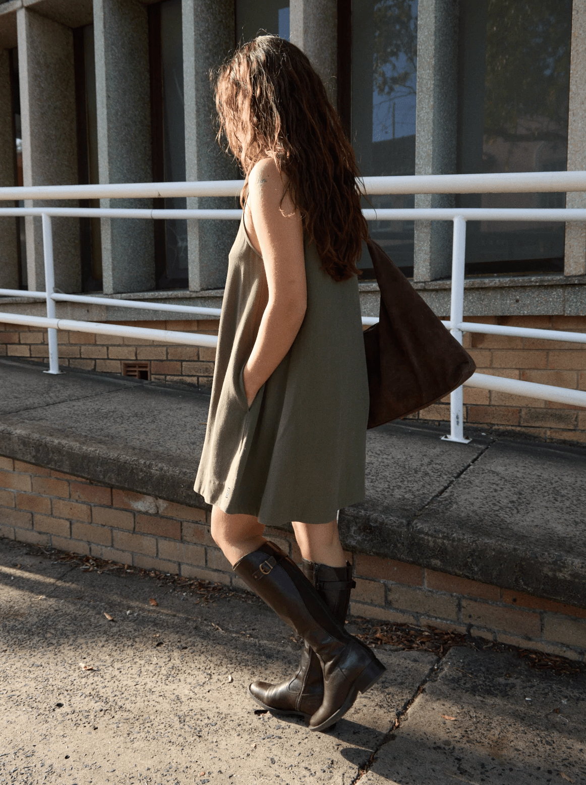 AFENDS Halle Linen MIni Dress - Deep Olive