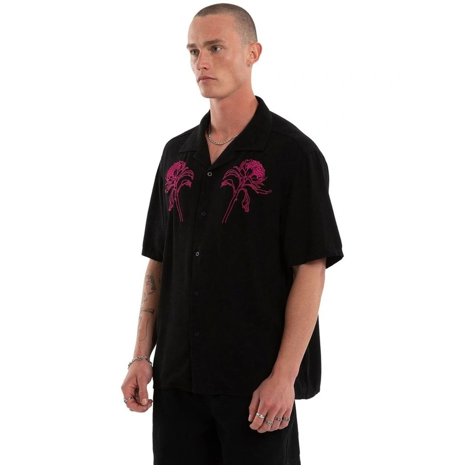 NOMDAIC PARADISE Florisim Cropped Resort Shirt - Jet black