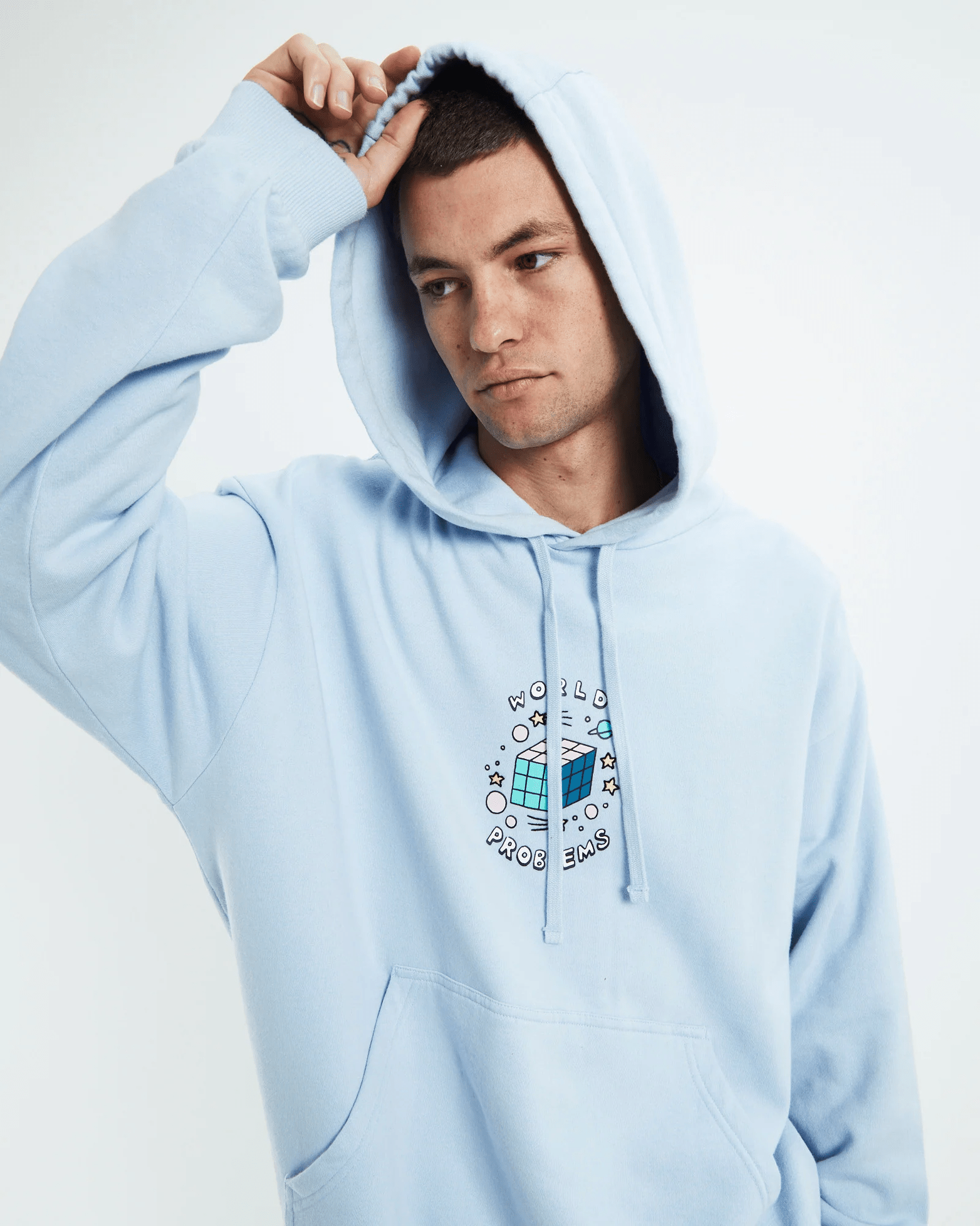 Afends world problems recycled hoodie- powder blue
