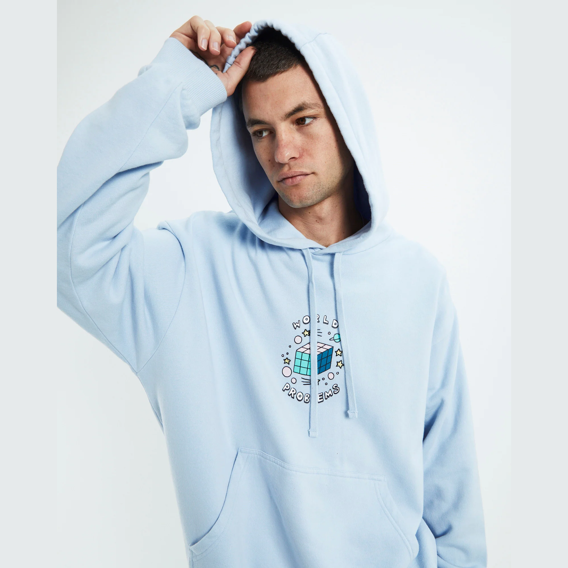Afends world problems recycled hoodie- powder blue
