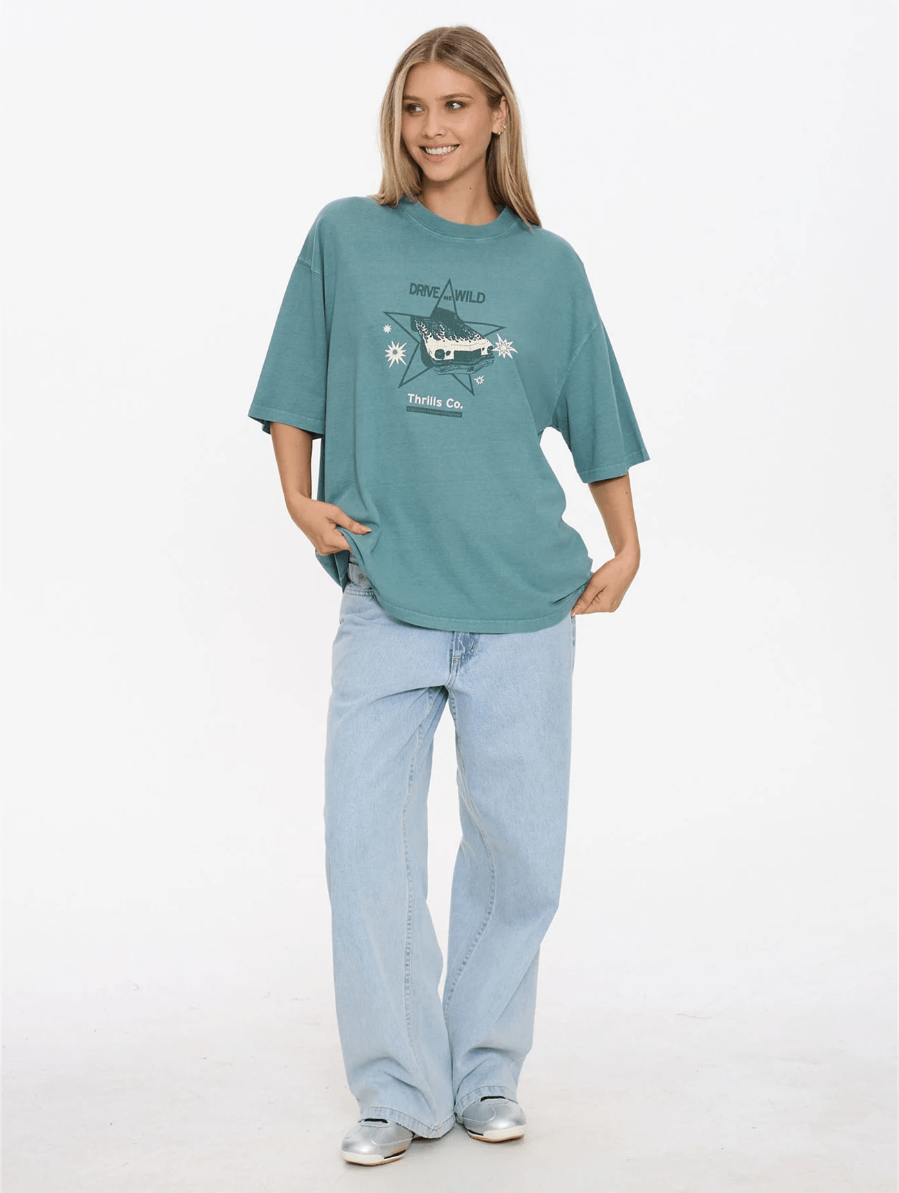THRILLS Drive Me Wild Oversized Tee - Green Coast