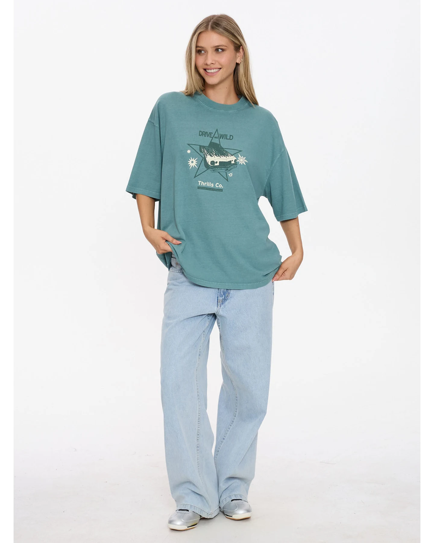 THRILLS Drive Me Wild Oversized Tee - Green Coast