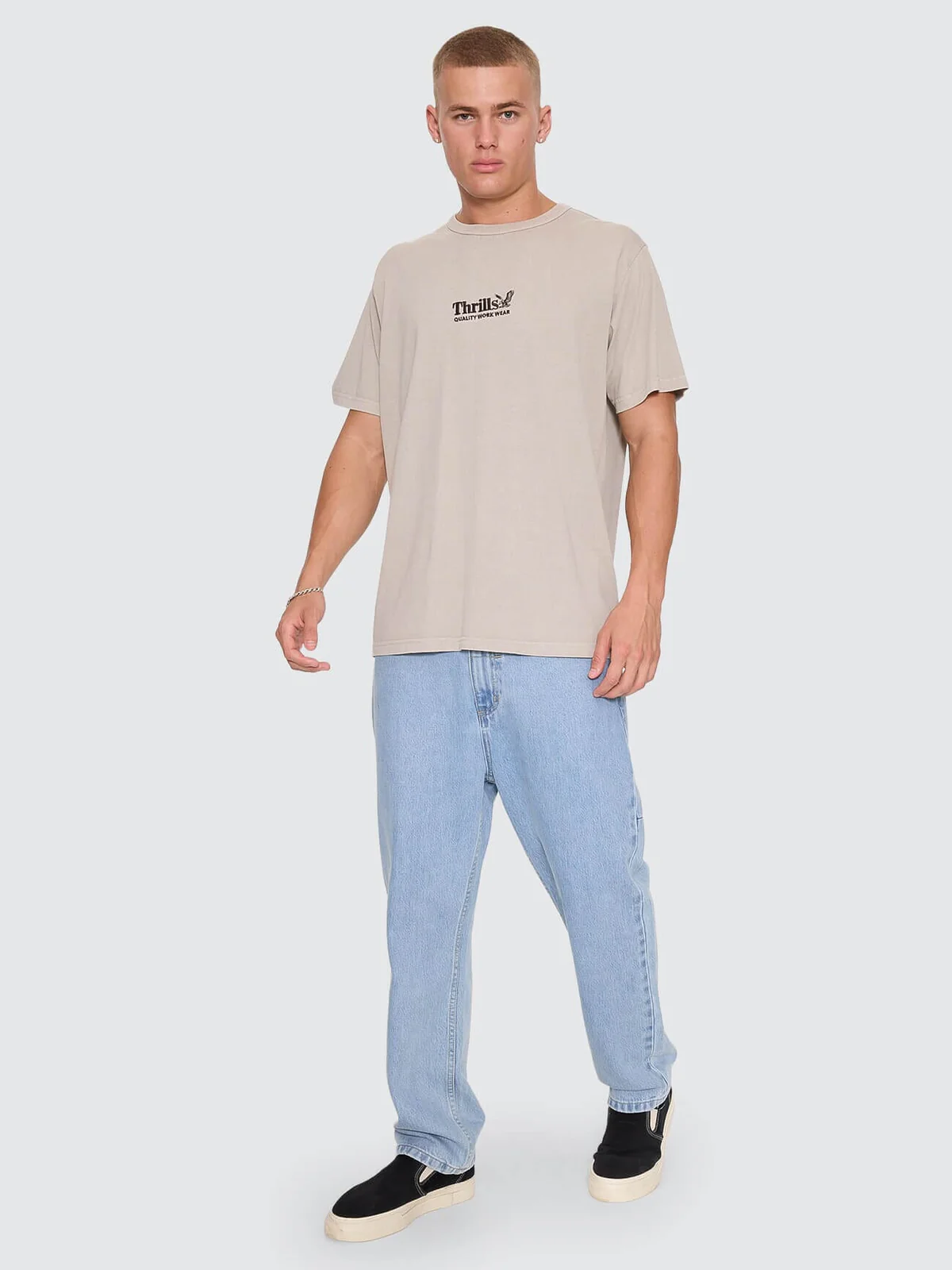 THRILLS Thrills Workwear Embro Merch Tee - Pumice stone