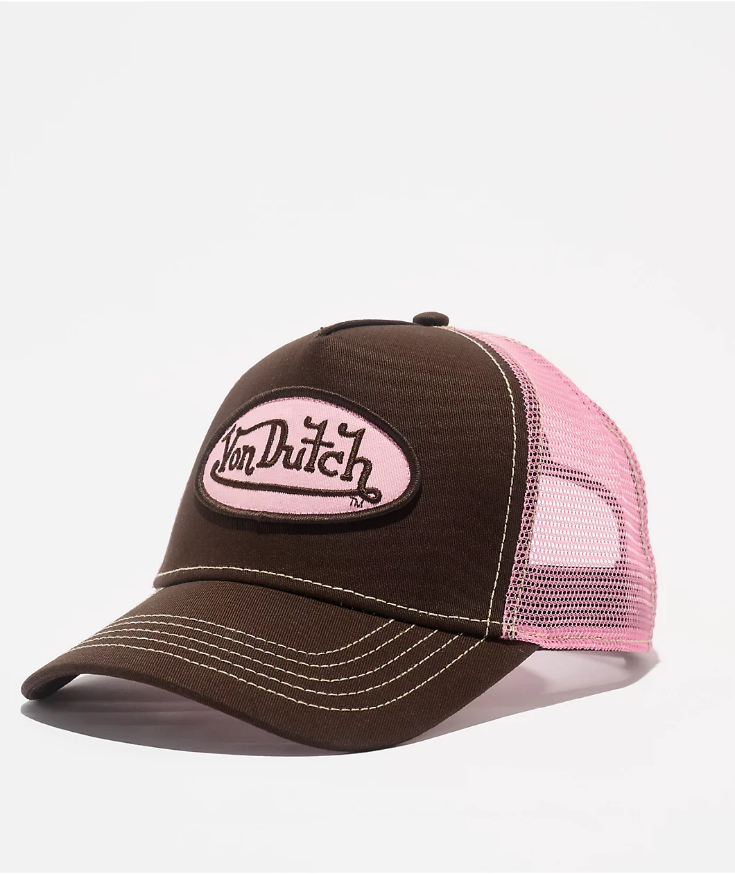 VON DUTCH Velvet patch trucker hat - Brown/pink