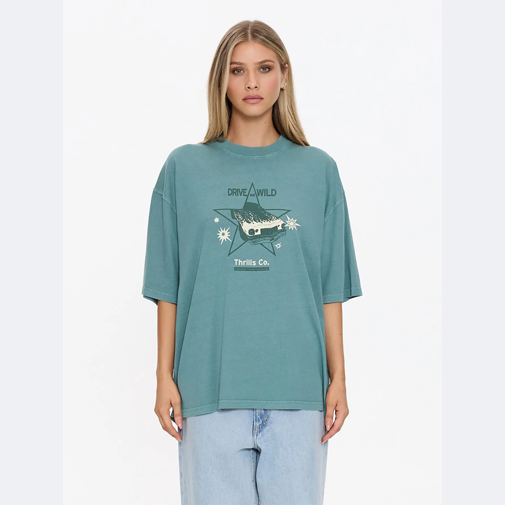 THRILLS Drive Me Wild Oversized Tee - Green Coast